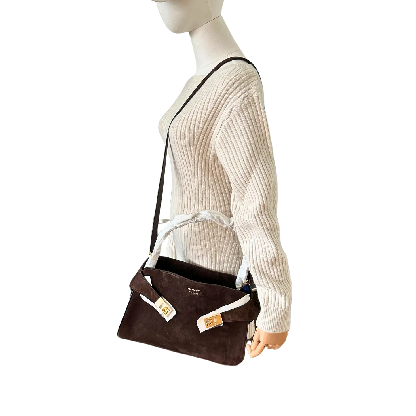 Ferragamo Hug mittelgroße Tote aus Veloursleder braun / ungetragen Salvatore Ferragamo