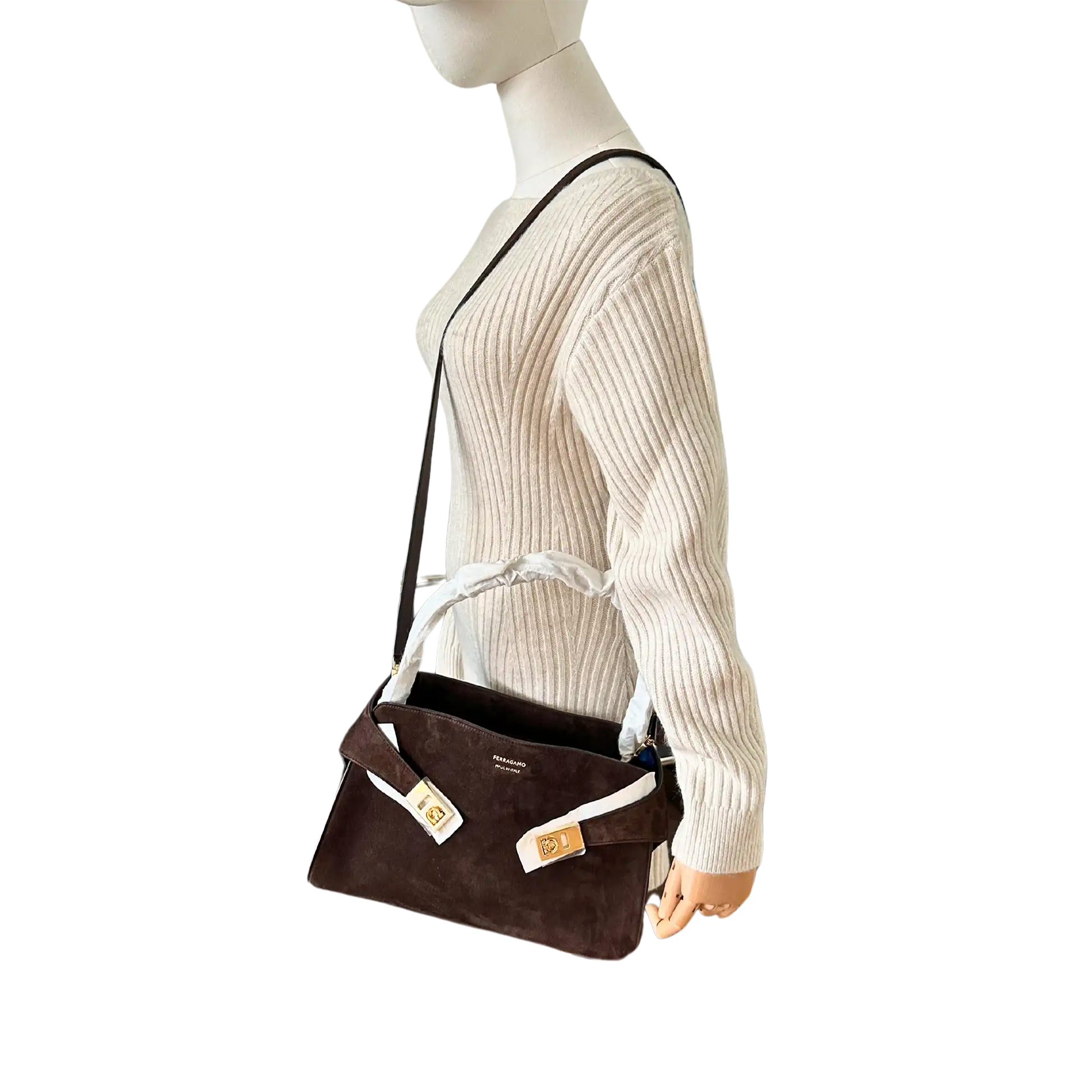 Ferragamo Hug mittelgroße Tote aus Veloursleder braun / ungetragen Salvatore Ferragamo