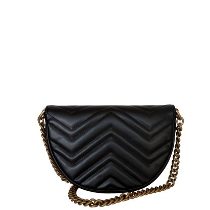 Gucci GG Marmont Half Moon Flap Leder schwarz / neuwertig Gucci