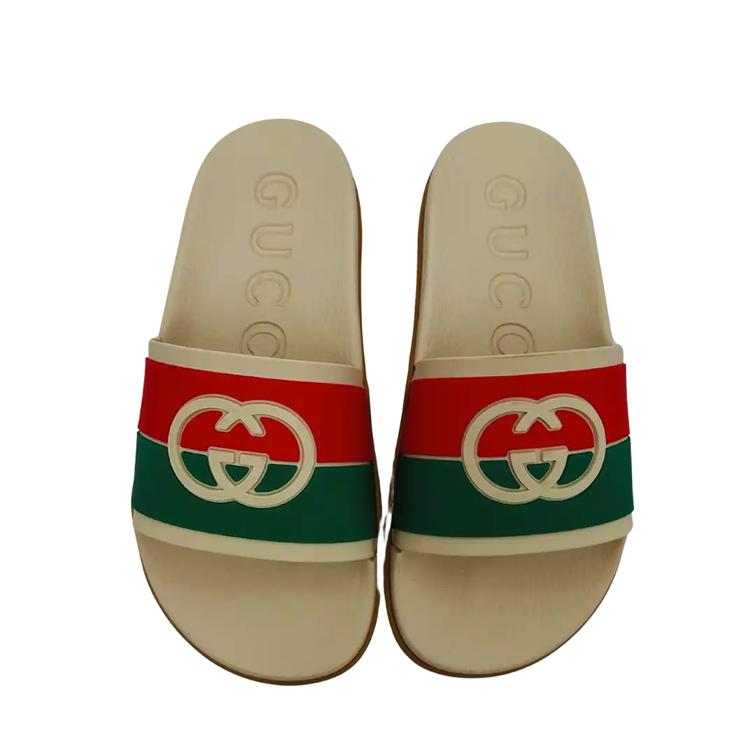 Gucci Sandalen aus Kautschuk beige und Multicolor 38 ungetragen Echtheitscheck