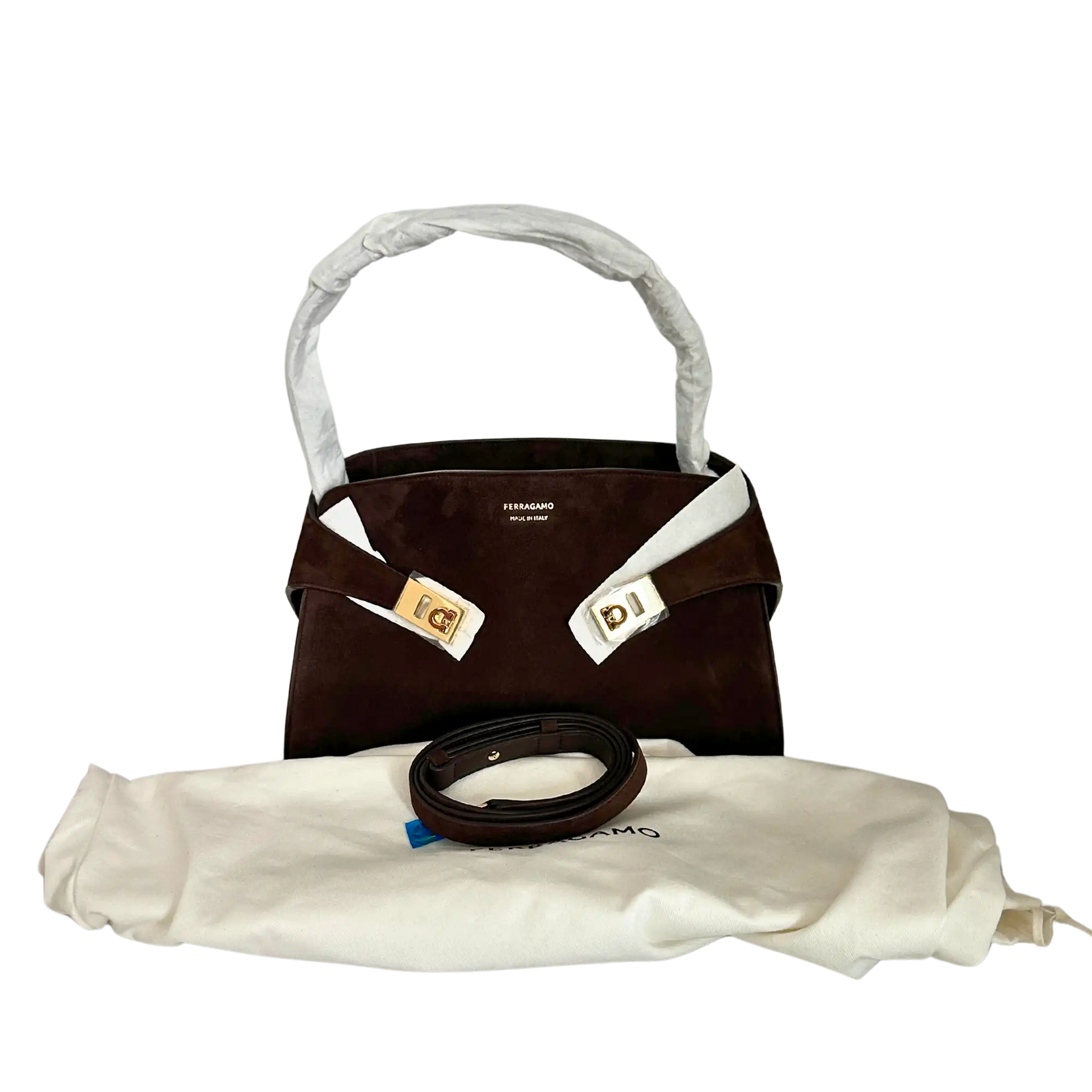 Ferragamo Hug mittelgroße Tote aus Veloursleder braun / ungetragen Salvatore Ferragamo