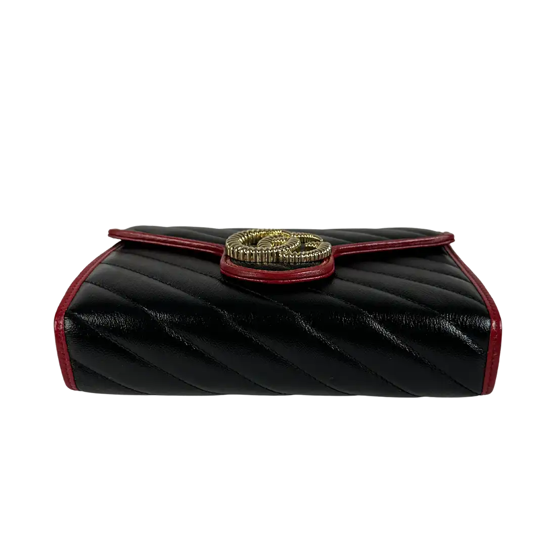 Gucci Torchon GG Marmont Wallet on Chain rot schwarz Leder / neuwertig Gucci