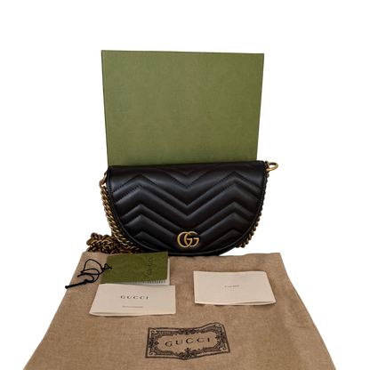 Gucci GG Marmont Half Moon Flap Leder schwarz / neuwertig Gucci