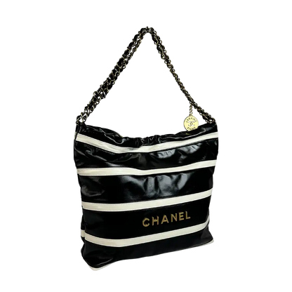 Chanel 22 kleine Hobobag schwarz weiß gestreift 2024 / neuwertig Chanel