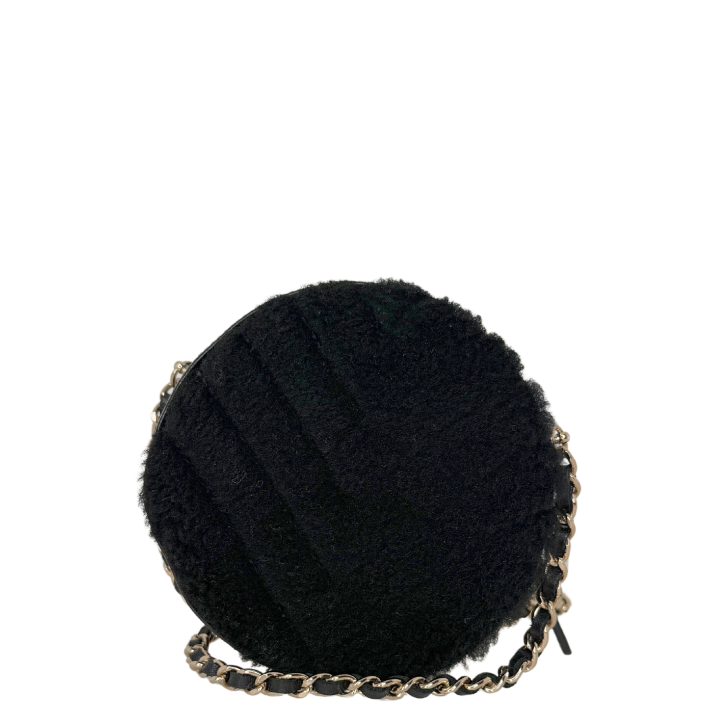 Chanel Round Clutch Chevron Shearling Mini schwarz / sehr gut Chanel
