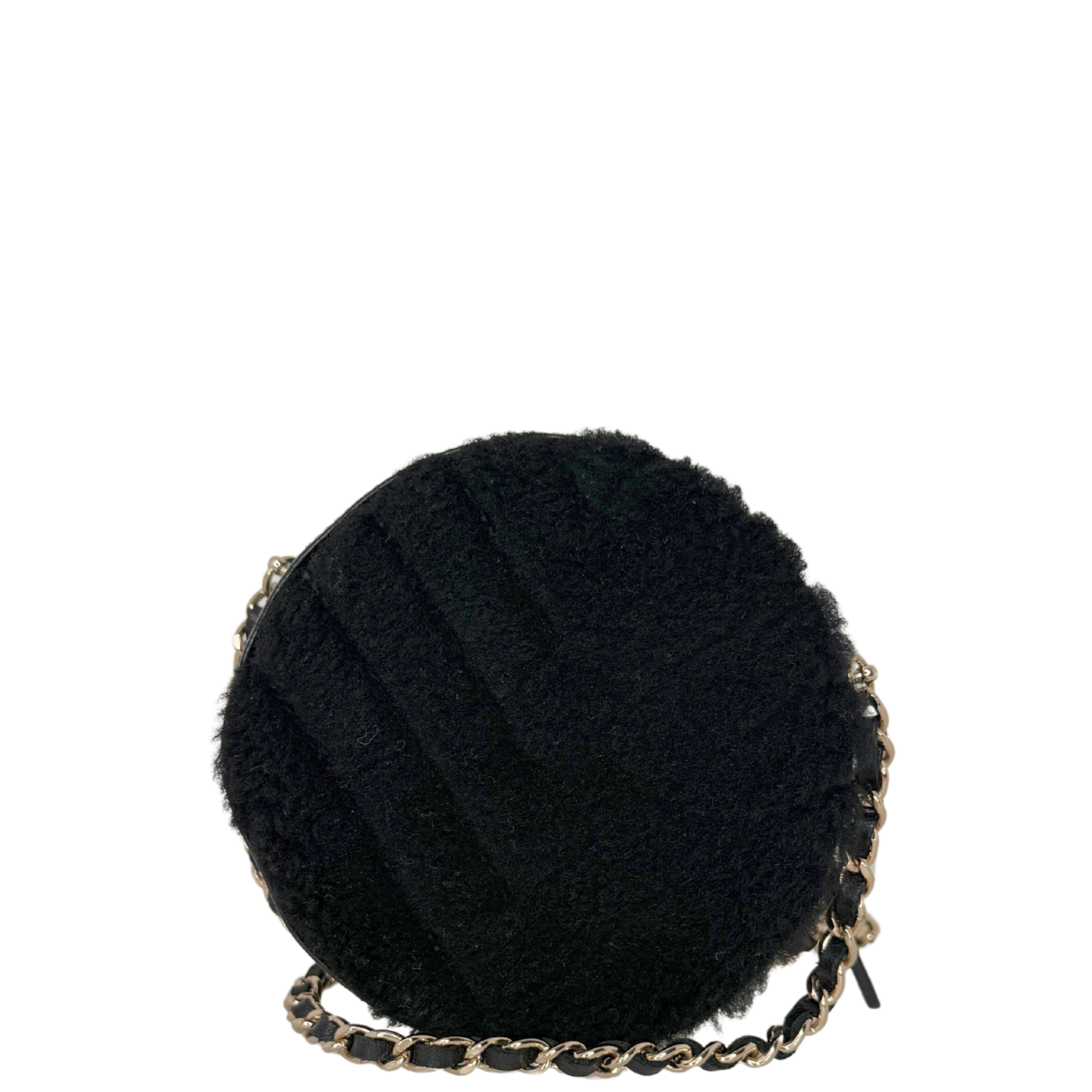 Chanel Round Clutch Chevron Shearling Mini schwarz / sehr gut Chanel