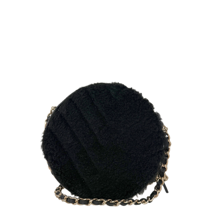 Chanel Round Clutch Chevron Shearling Mini schwarz / sehr gut Chanel