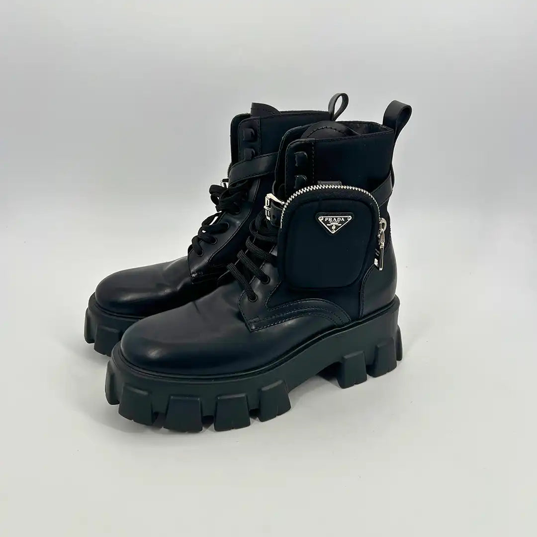 Prada Monolith Stiefel aus gebürstetem Leder und Re-Nylon EU 38,5 / sehr gut Prada