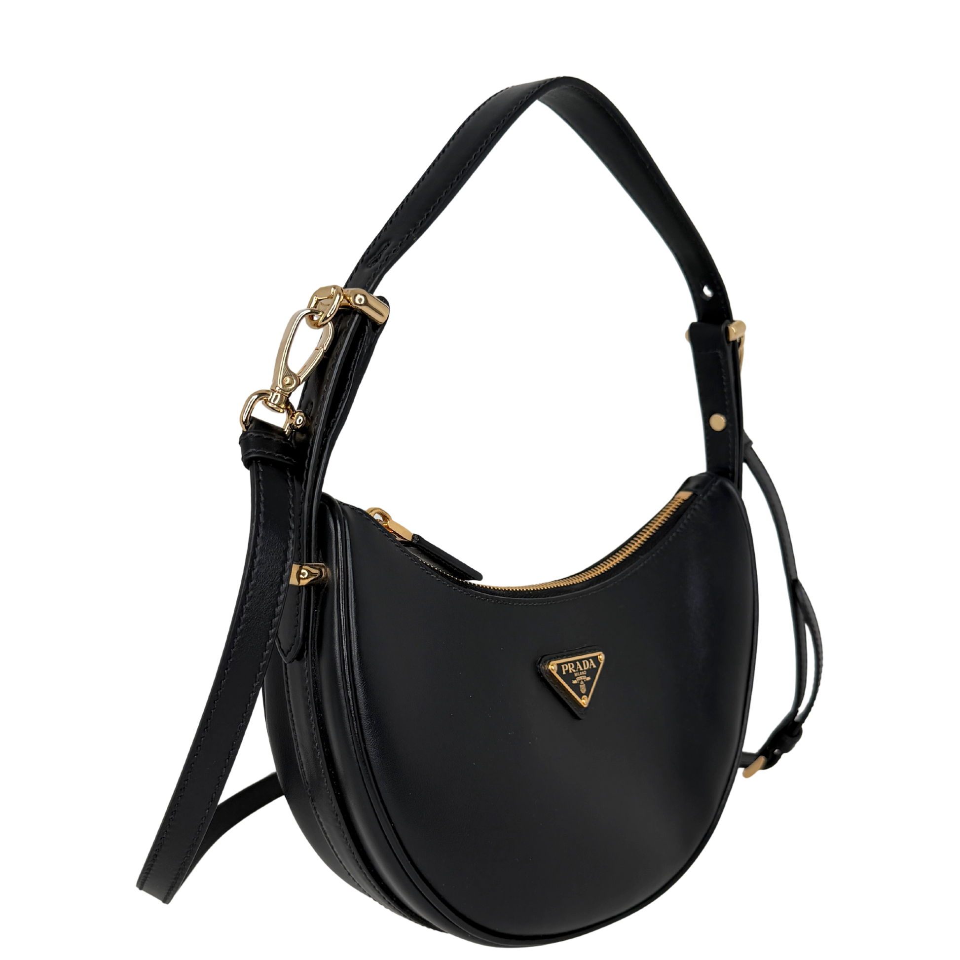 Prada kleine Arqué Schultertasche Leder schwarz Fullset / sehr gut Prada