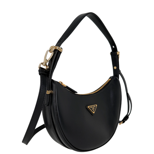 Prada kleine Arqué Schultertasche Leder schwarz Fullset / sehr gut Prada