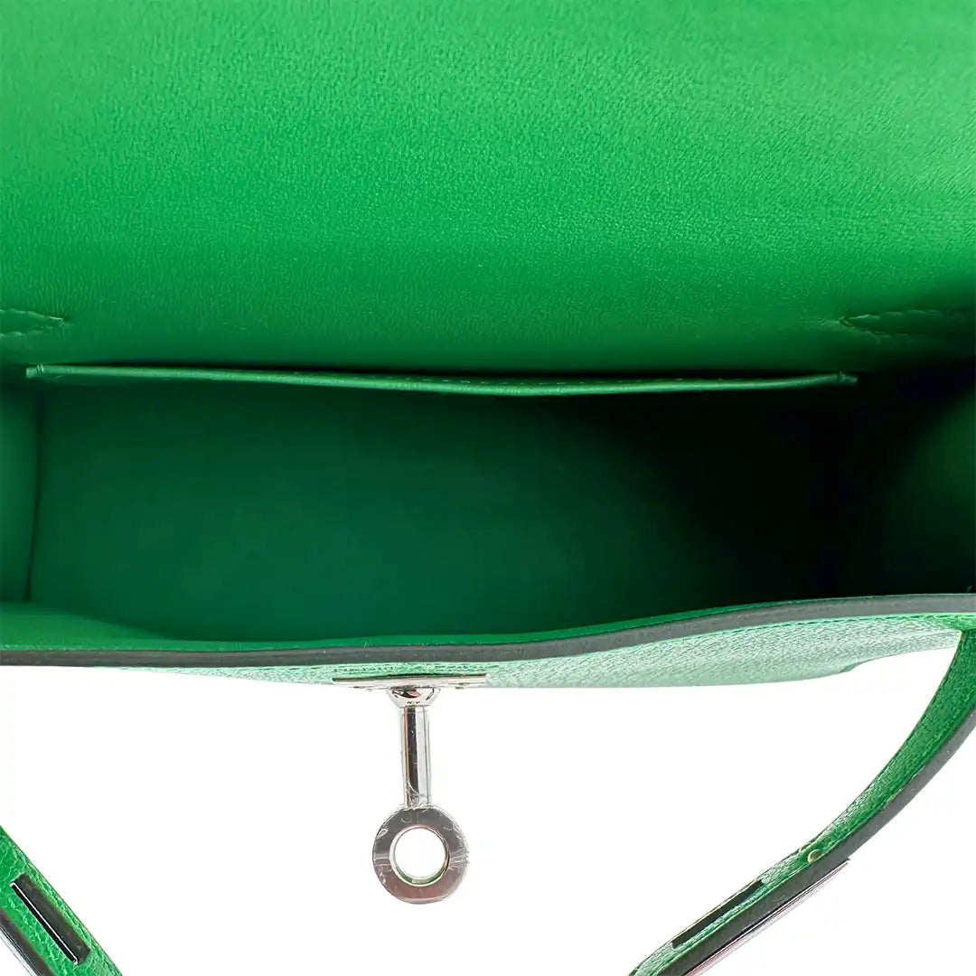 Hermès Mini Kelly II 20 Sellier Chevre Chamkila 1k Bambou Paladium Fullset / ungetragen Hermès