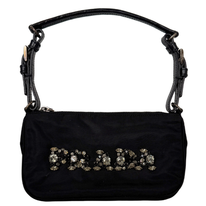 Prada Mini Bag aus Nylon schwarz mit Strass-Logo / sehr gut Prada