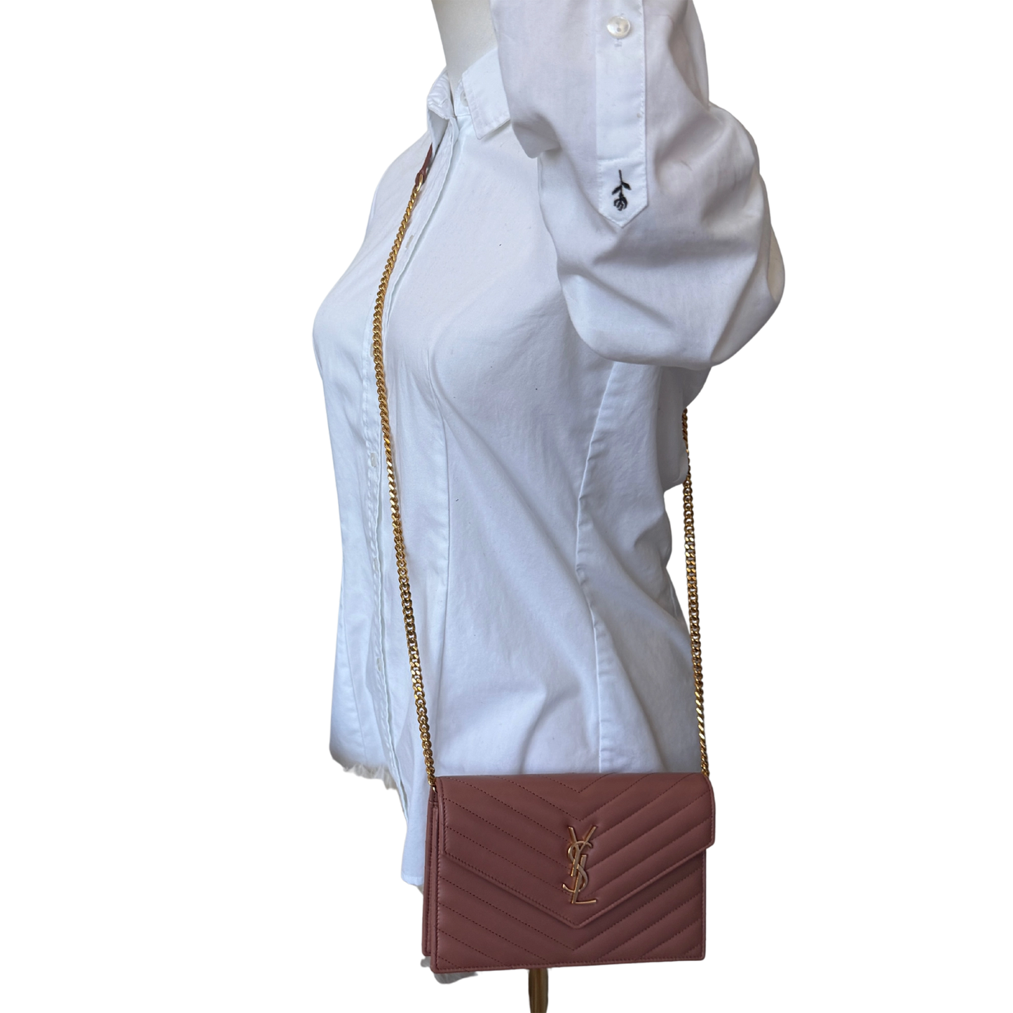 Saint Laurent YSL Cassandre Envelope mit Kettenriemen Rose Fullset / sehr gut Saint Laurent