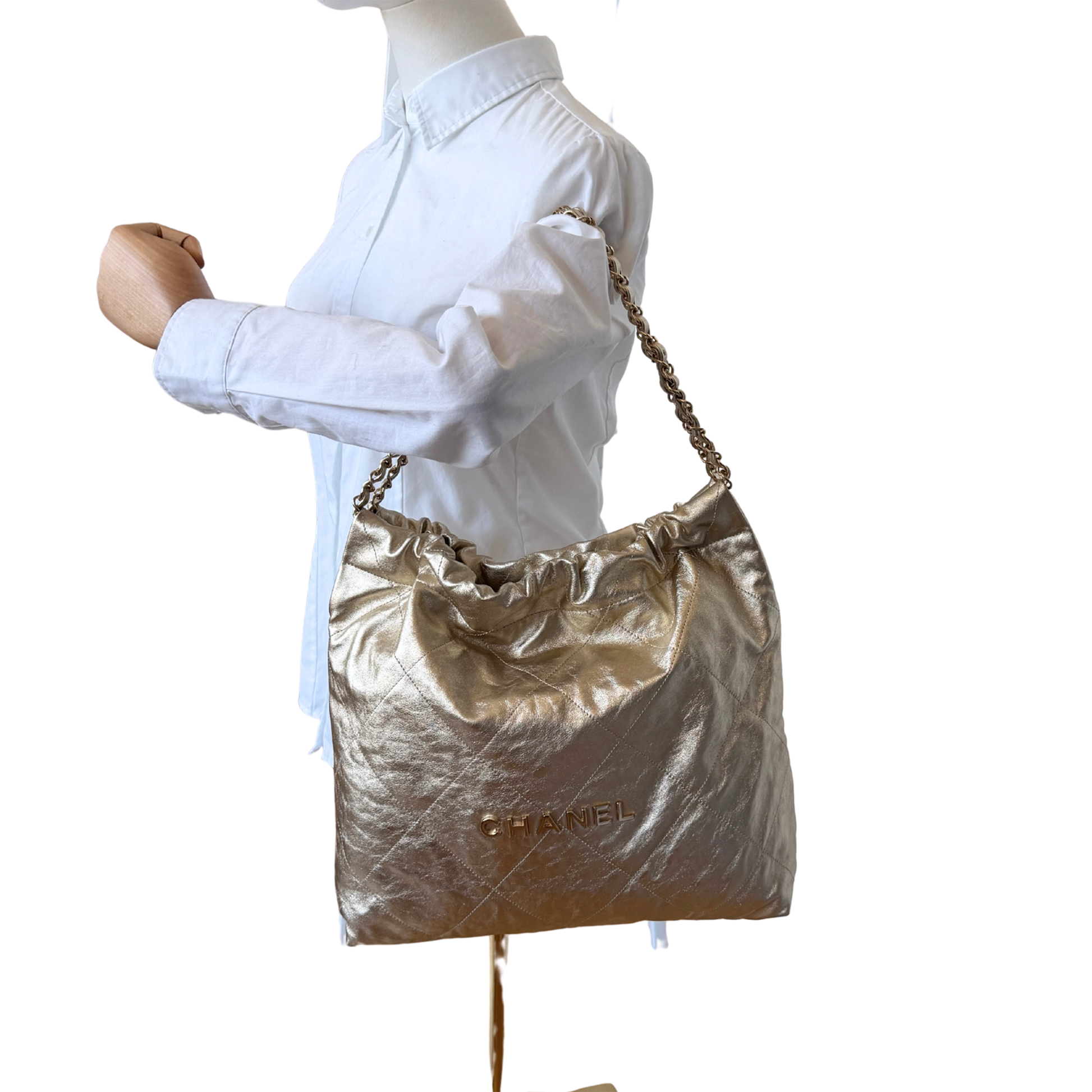 Chanel 22 mittelgroße Hobo Bag gold, goldene Hardware Fullset / sehr gut Chanel