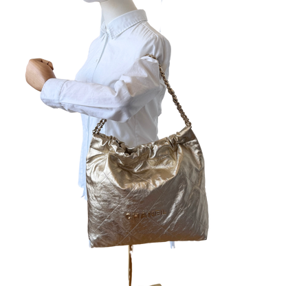 Chanel 22 mittelgroße Hobo Bag gold, goldene Hardware Fullset / sehr gut Chanel
