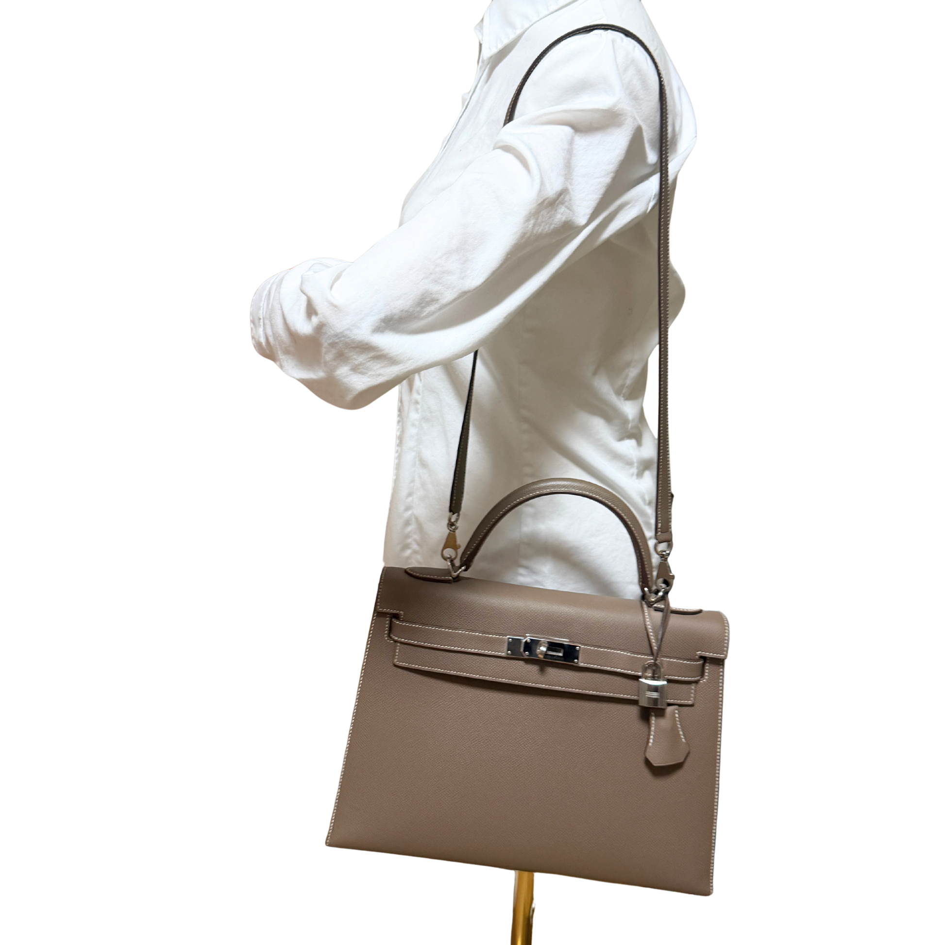 Hemès Kelly Bag 32 Sellier Epsom Leder Etoupe / sehr gut Hermès