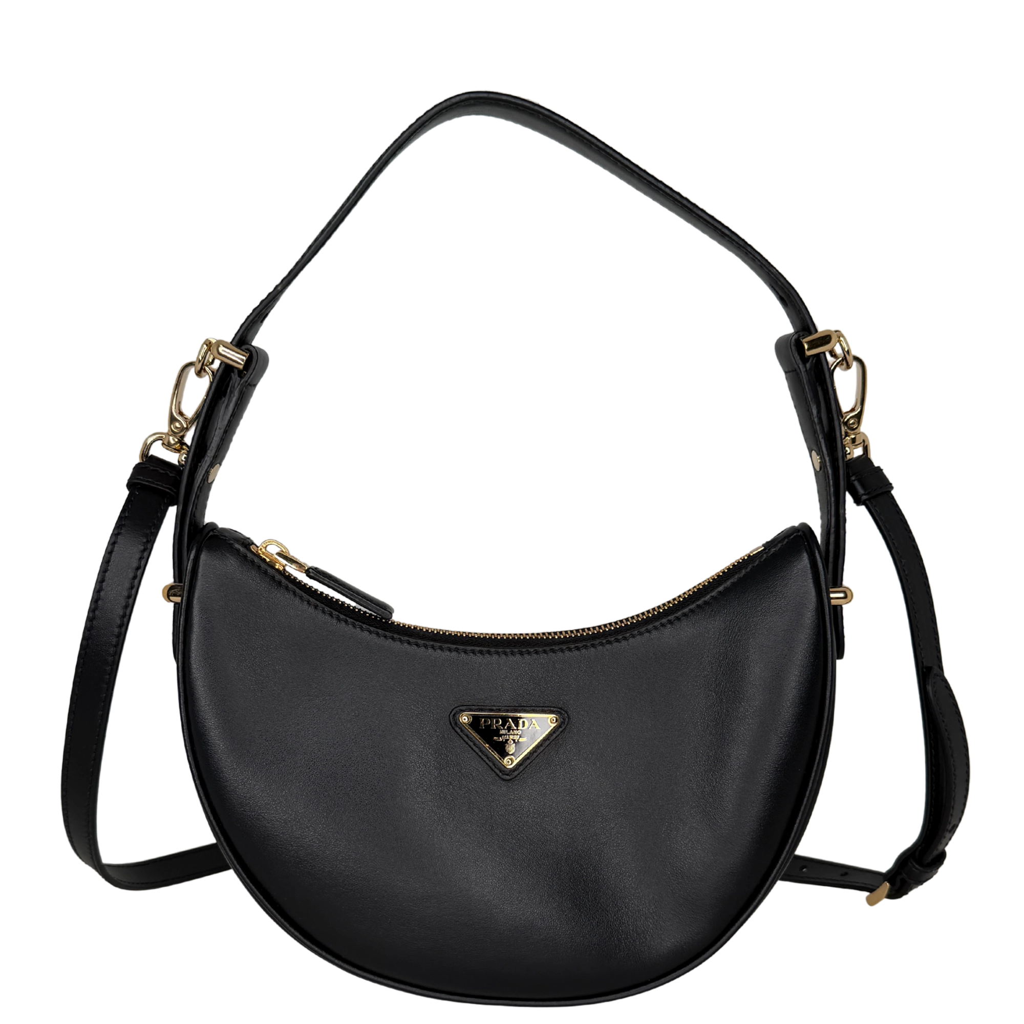 Prada kleine Arqué Schultertasche Leder schwarz Fullset / sehr gut Prada