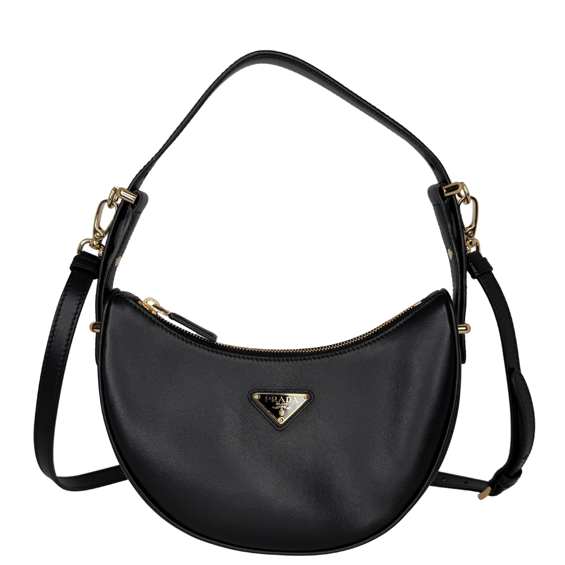 Prada kleine Arqué Schultertasche Leder schwarz Fullset / sehr gut Prada