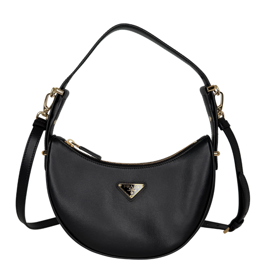 Prada kleine Arqué Schultertasche Leder schwarz Fullset / sehr gut Prada
