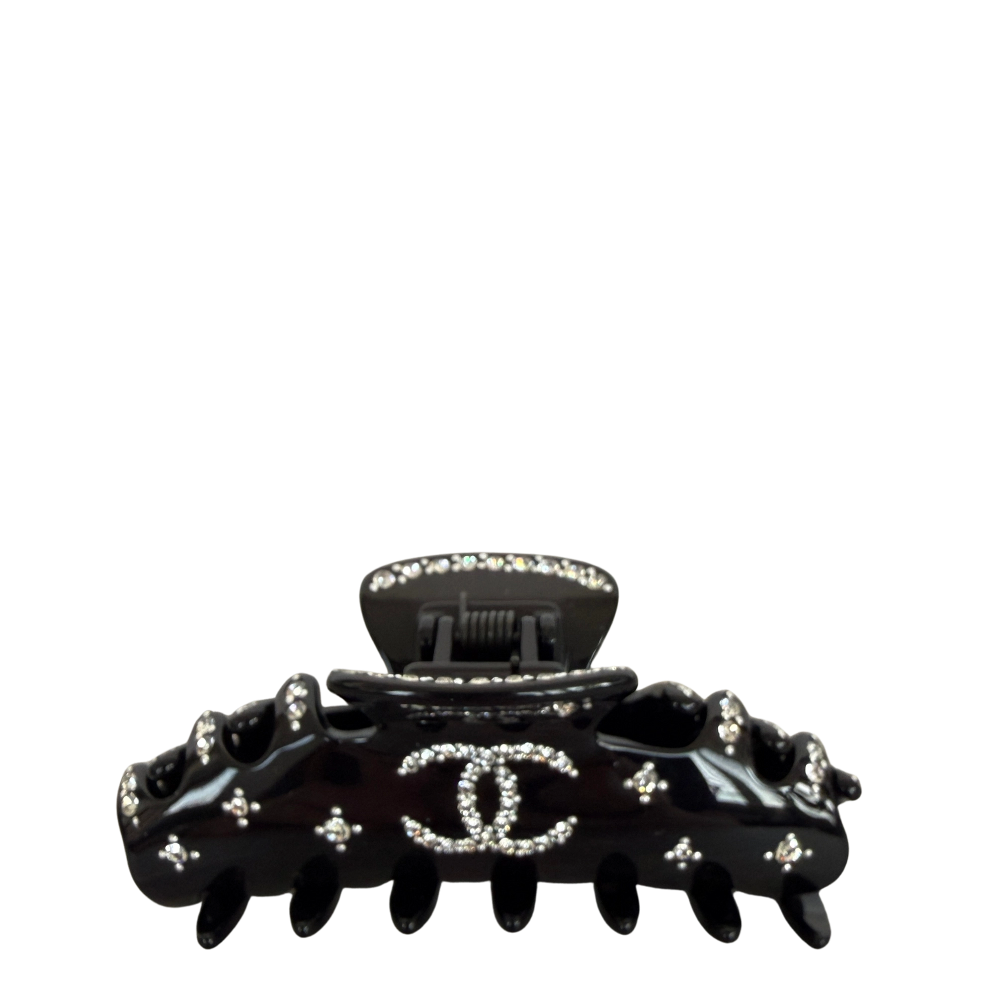 Chanel Resin Enamel Crystal CC Haarklammer schwarz / neuwertig Chanel