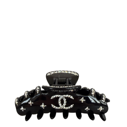 Chanel Resin Enamel Crystal CC Haarklammer schwarz / neuwertig Chanel