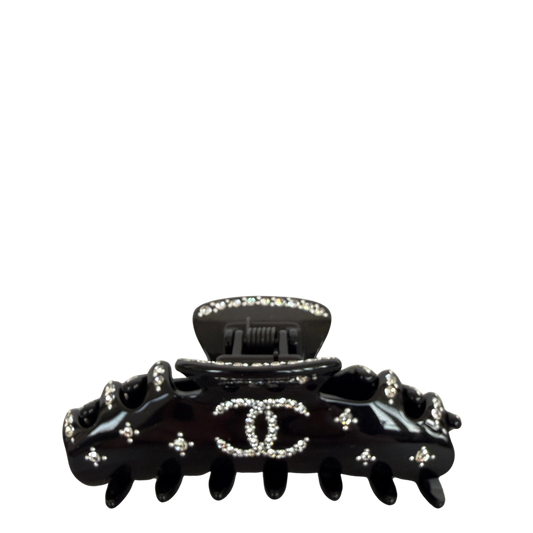 Chanel Resin Enamel Crystal CC Haarklammer schwarz / neuwertig Chanel