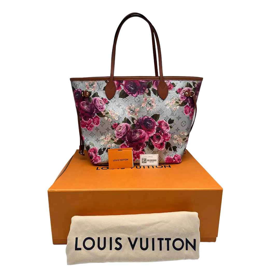 Louis Vuitton Metallic Monogram LV Garden Neverfull MM Silver Fullset / neuwertig Louis Vuitton