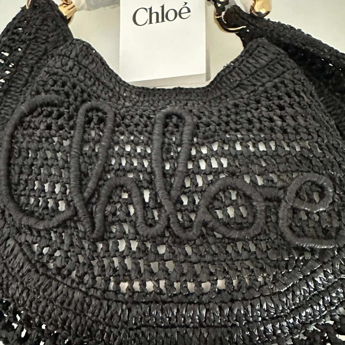 Chloé Summer Banana Hobo Bag aus geflocktenen Fasern schwarz / ungetragen Chloe