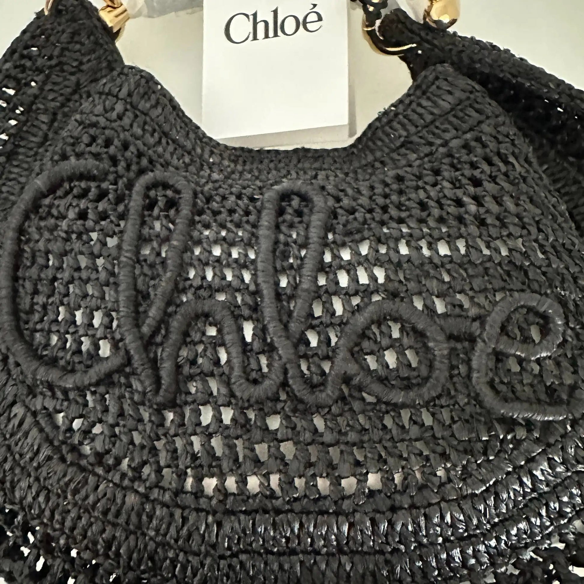 Chloé Summer Banana Hobo Bag aus geflocktenen Fasern schwarz / ungetragen Chloe