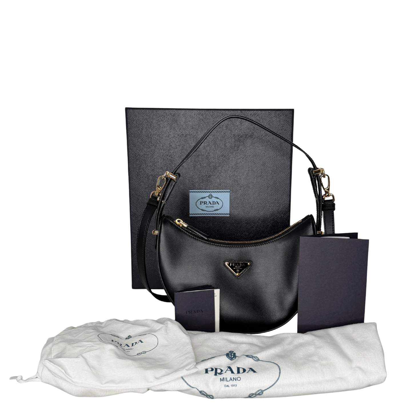 Prada kleine Arqué Schultertasche Leder schwarz Fullset / sehr gut Prada