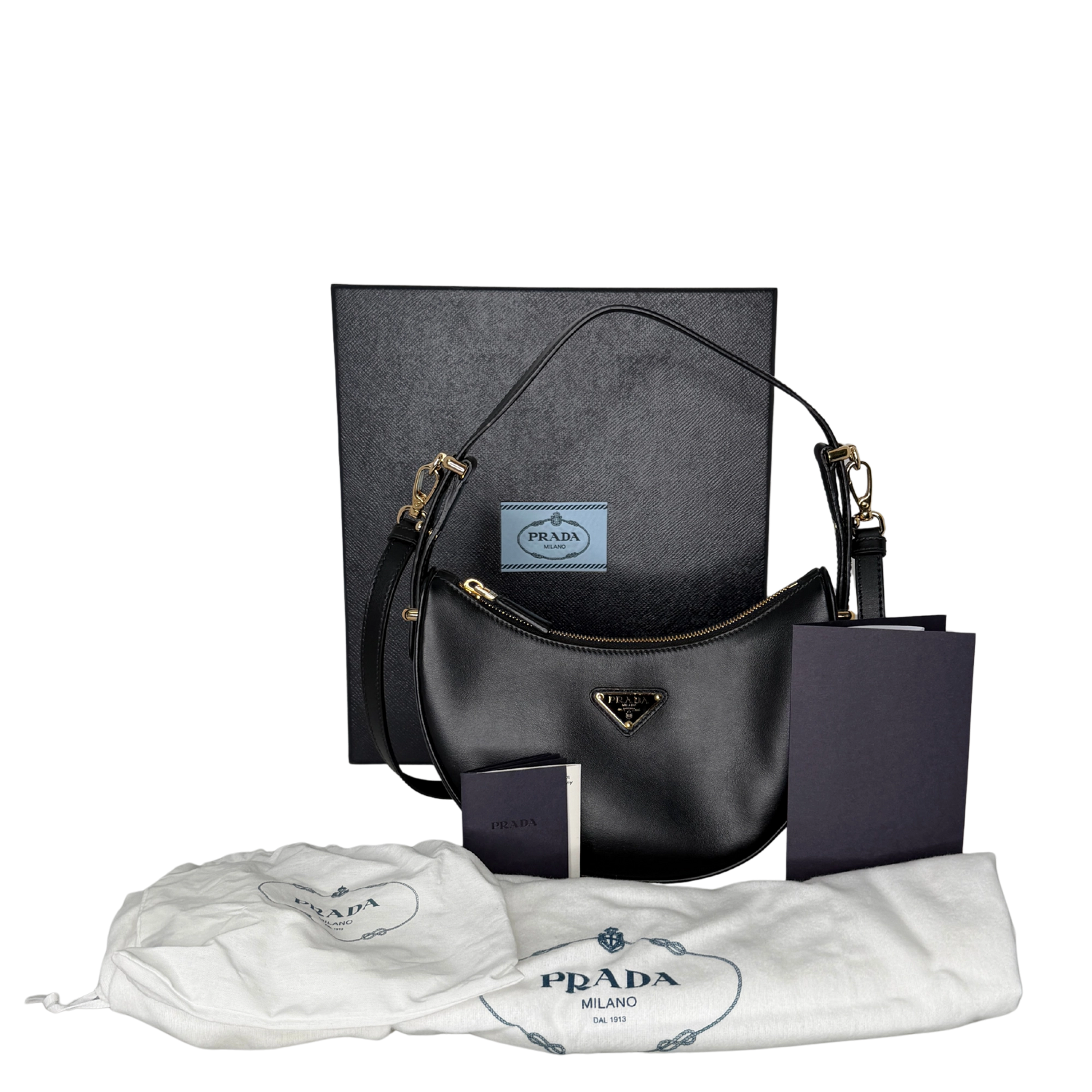 Prada kleine Arqué Schultertasche Leder schwarz Fullset / sehr gut Prada
