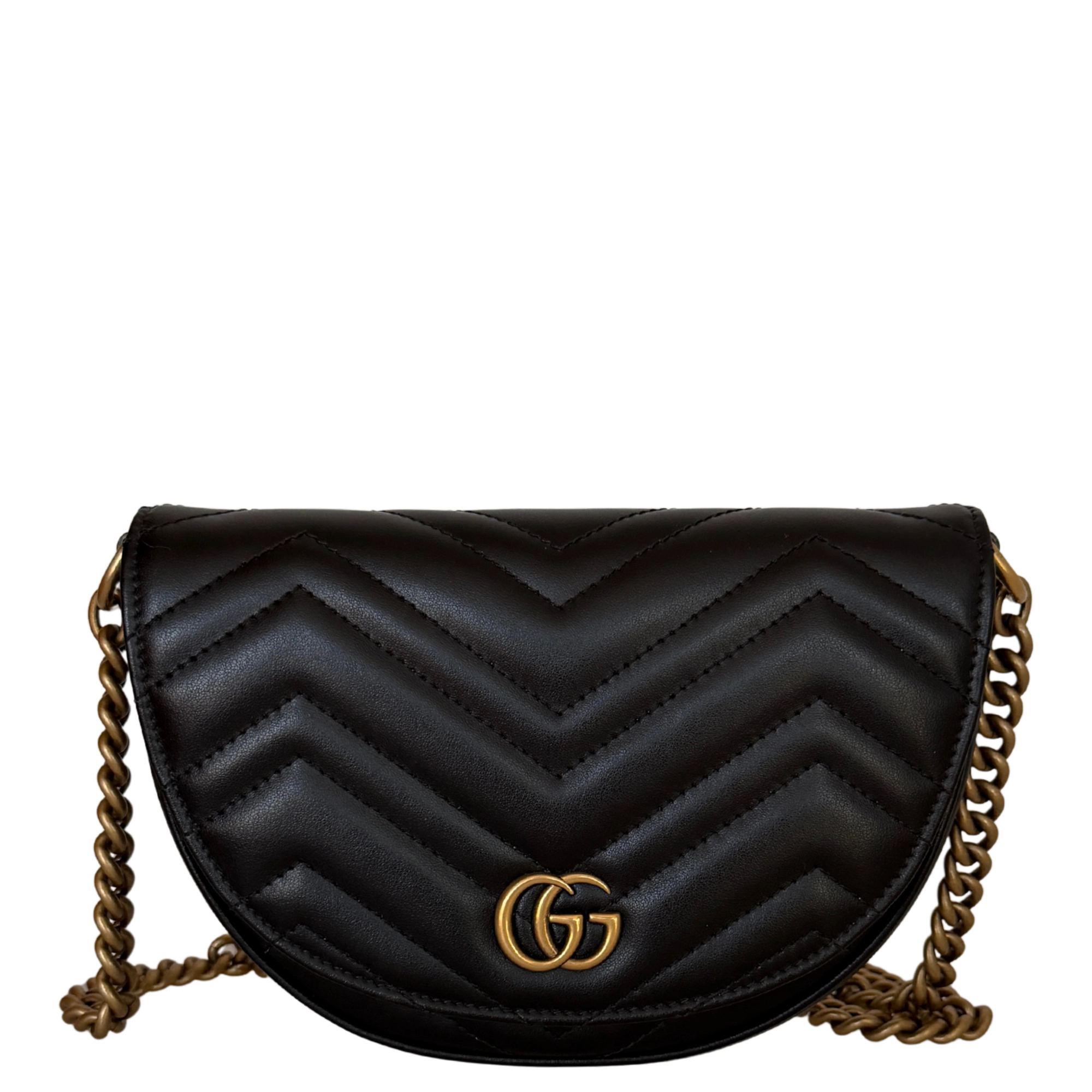 Gucci GG Marmont Half Moon Flap Leder schwarz / neuwertig Gucci