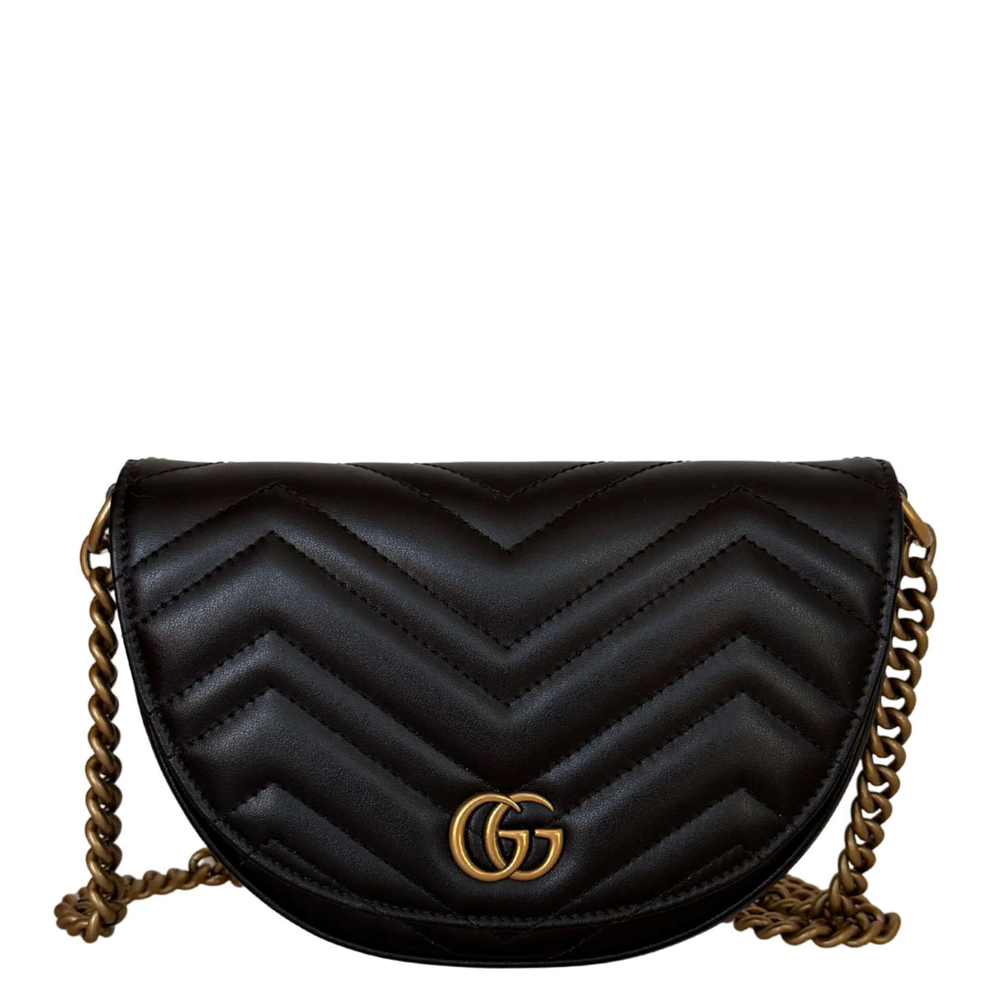 Gucci GG Marmont Half Moon Flap Leder schwarz / neuwertig Gucci