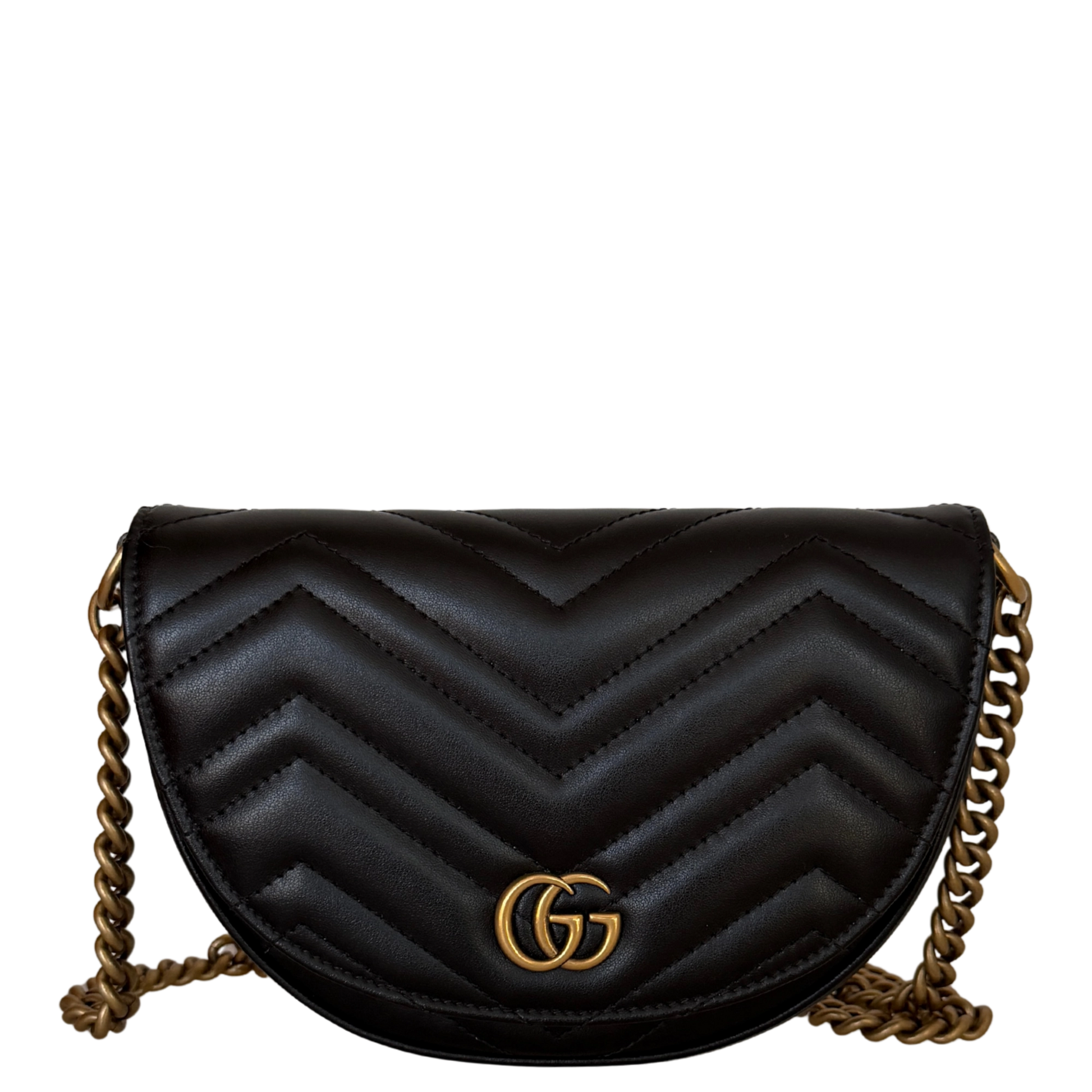 Gucci GG Marmont Half Moon Flap Leder schwarz / neuwertig Gucci