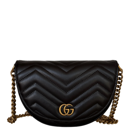 Gucci GG Marmont Half Moon Flap Leder schwarz / neuwertig Gucci