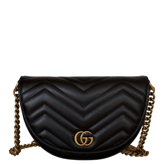 Gucci GG Marmont Half Moon Flap Leder schwarz / neuwertig Gucci