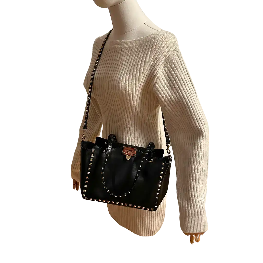 Valentino Garavani Rockstud Shopper Bag Leder schwarz / sehr gut