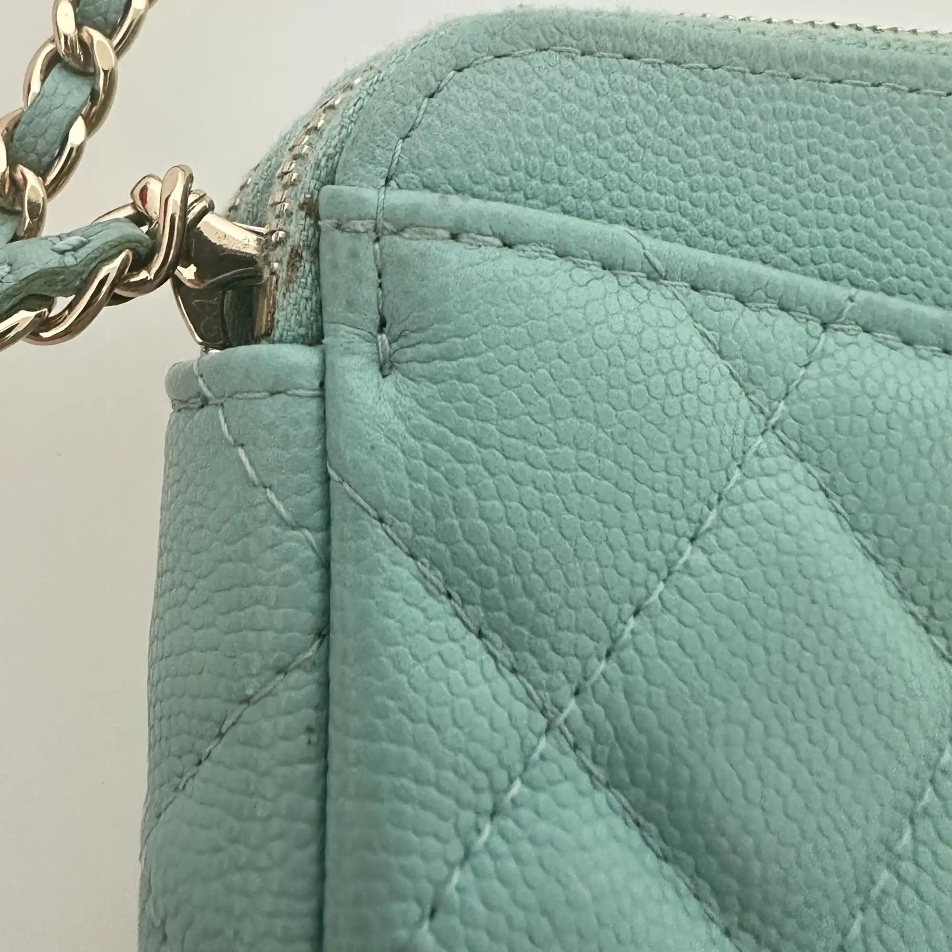 Chanel Double Zip Wallet on Chain light blue 2020 / sehr gut Echtheitscheck