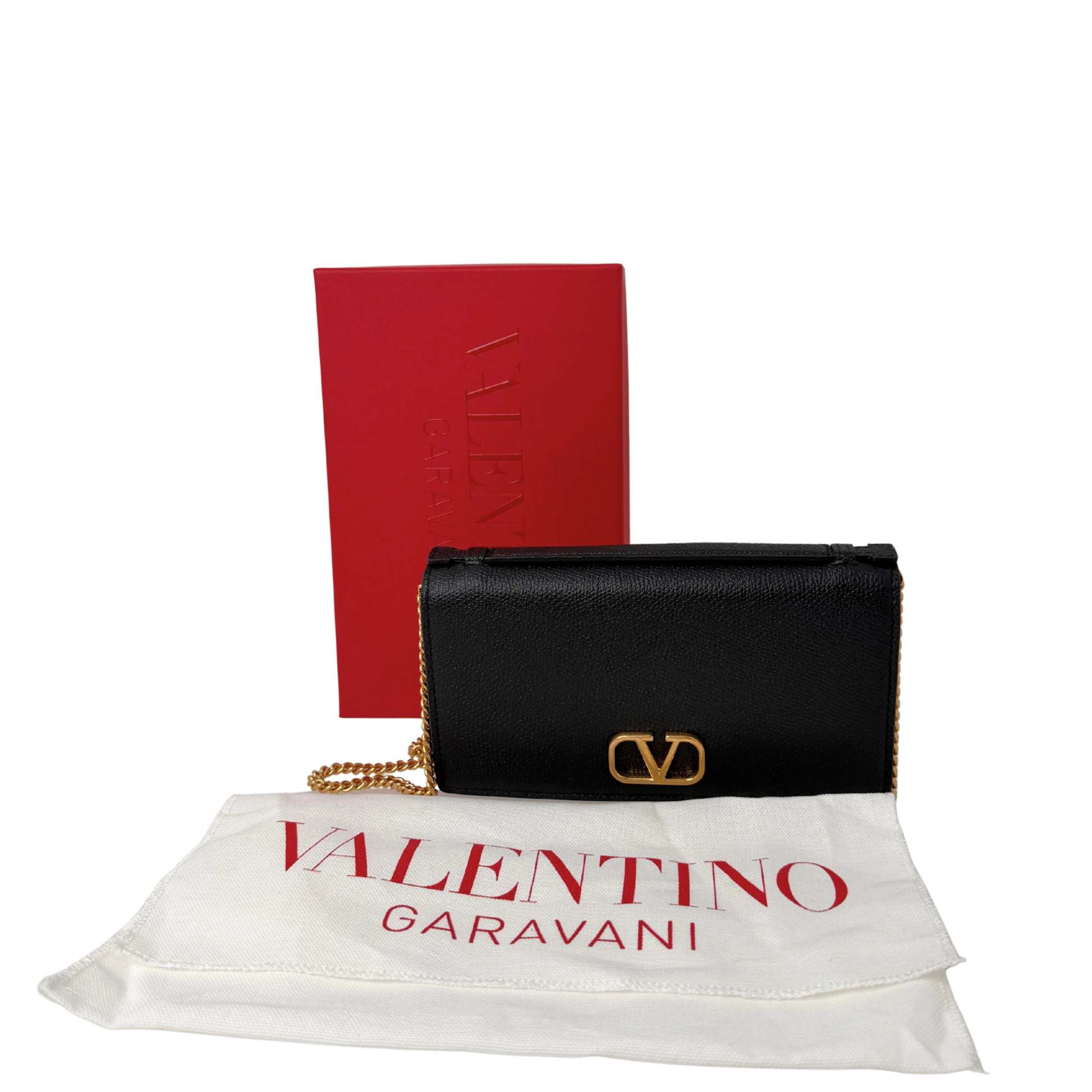 Valentino VLogo Wallet on Chain Kalbsleder schwarz / neuwertig Valentino
