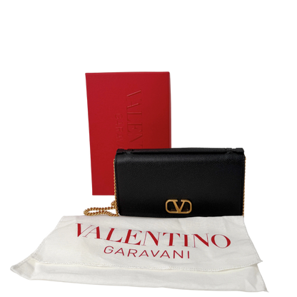 Valentino VLogo Wallet on Chain Kalbsleder schwarz / neuwertig Valentino