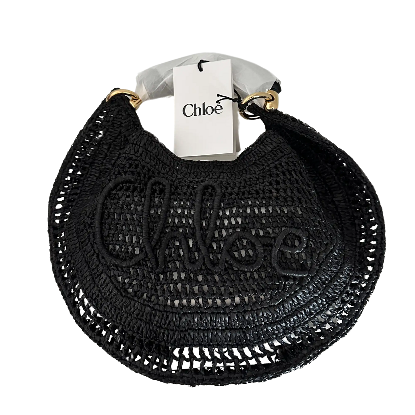 Chloé Summer Banana Hobo Bag aus geflocktenen Fasern schwarz / ungetragen Chloe