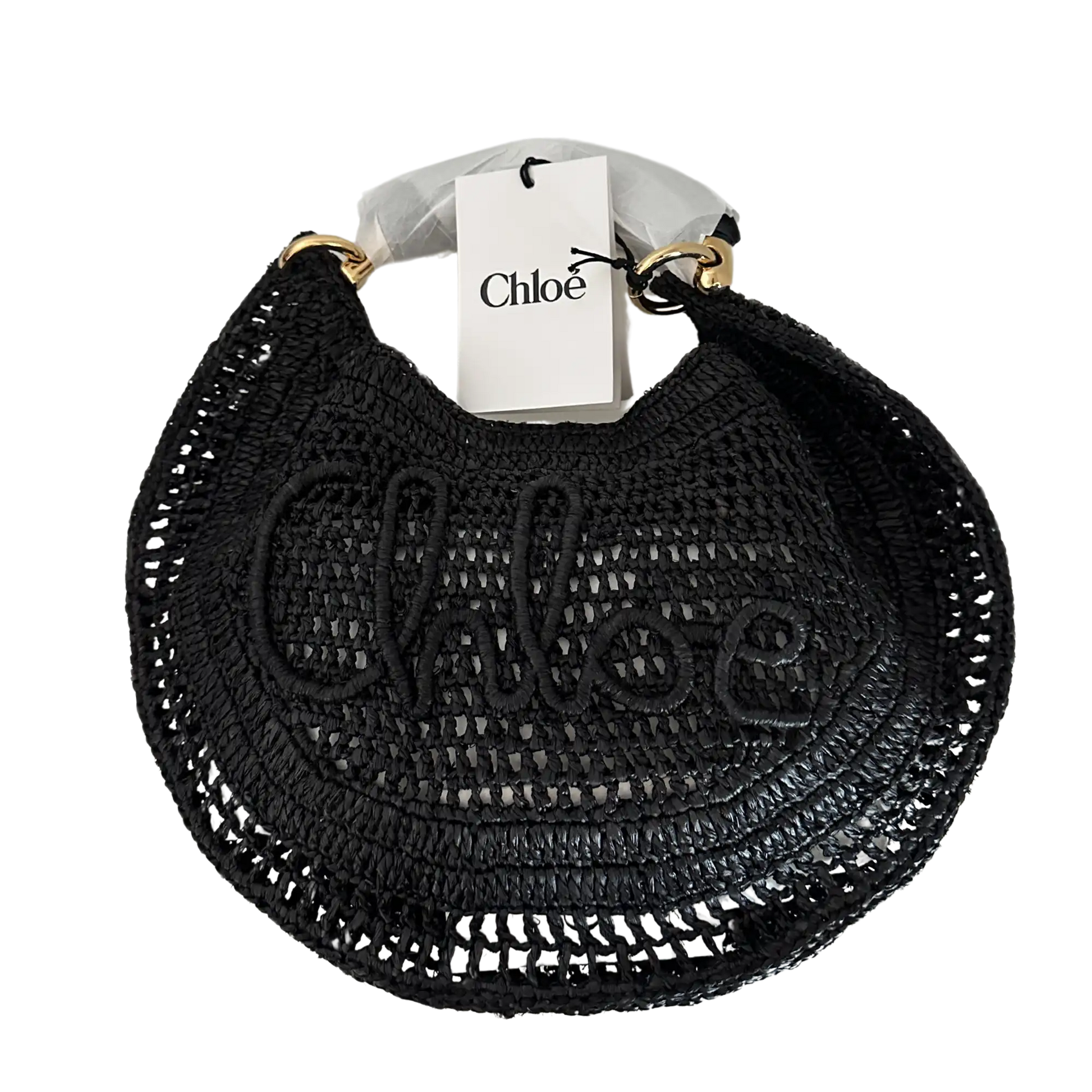 Chloé Summer Banana Hobo Bag aus geflocktenen Fasern schwarz / ungetragen Chloe