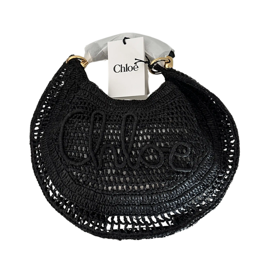 Chloé Summer Banana Hobo Bag aus geflocktenen Fasern schwarz / ungetragen Chloe