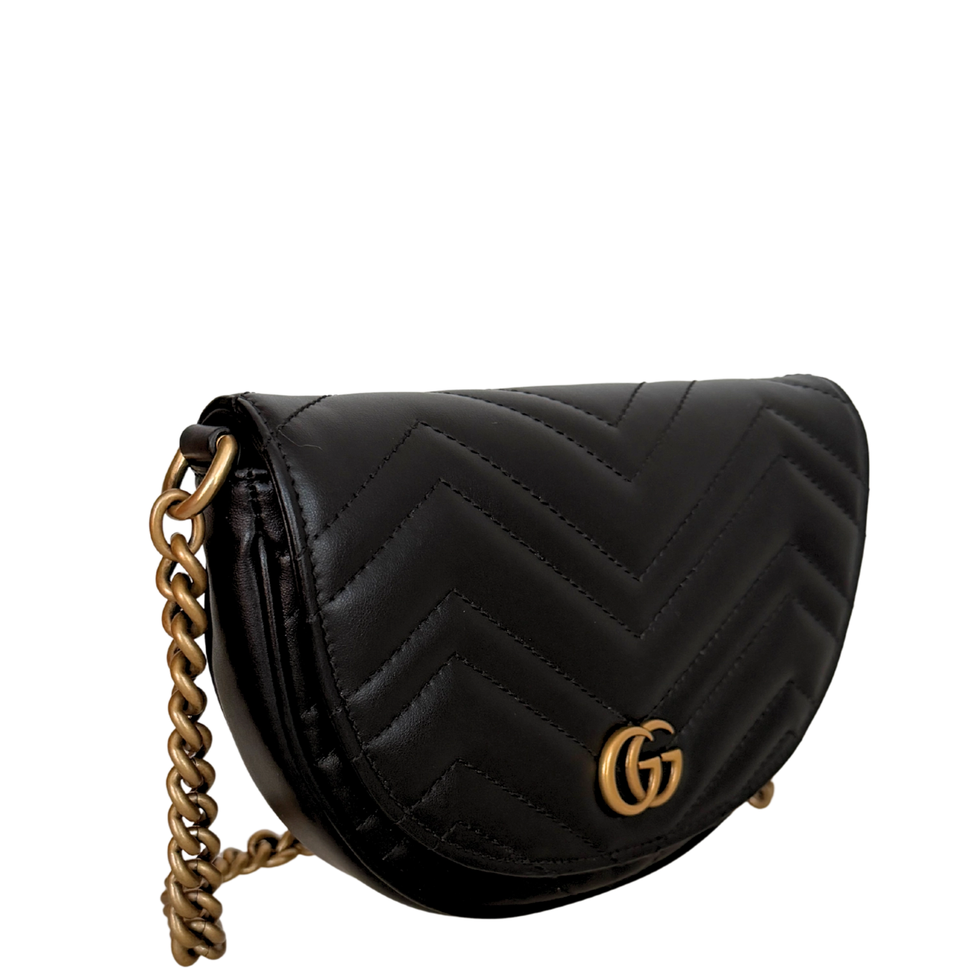 Gucci GG Marmont Half Moon Flap Leder schwarz / neuwertig Gucci