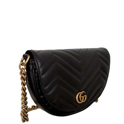 Gucci GG Marmont Half Moon Flap Leder schwarz / neuwertig Gucci