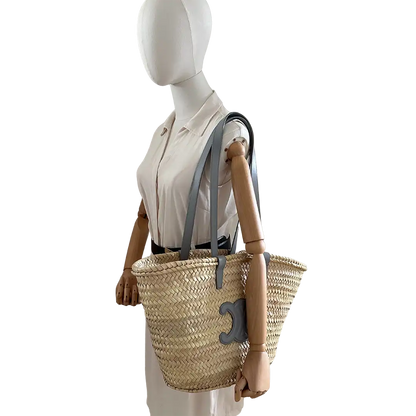 Celine Triomphe Korbtasche Medium blau aus Palmblättern und Kalbsleder / ungetragen CELINE