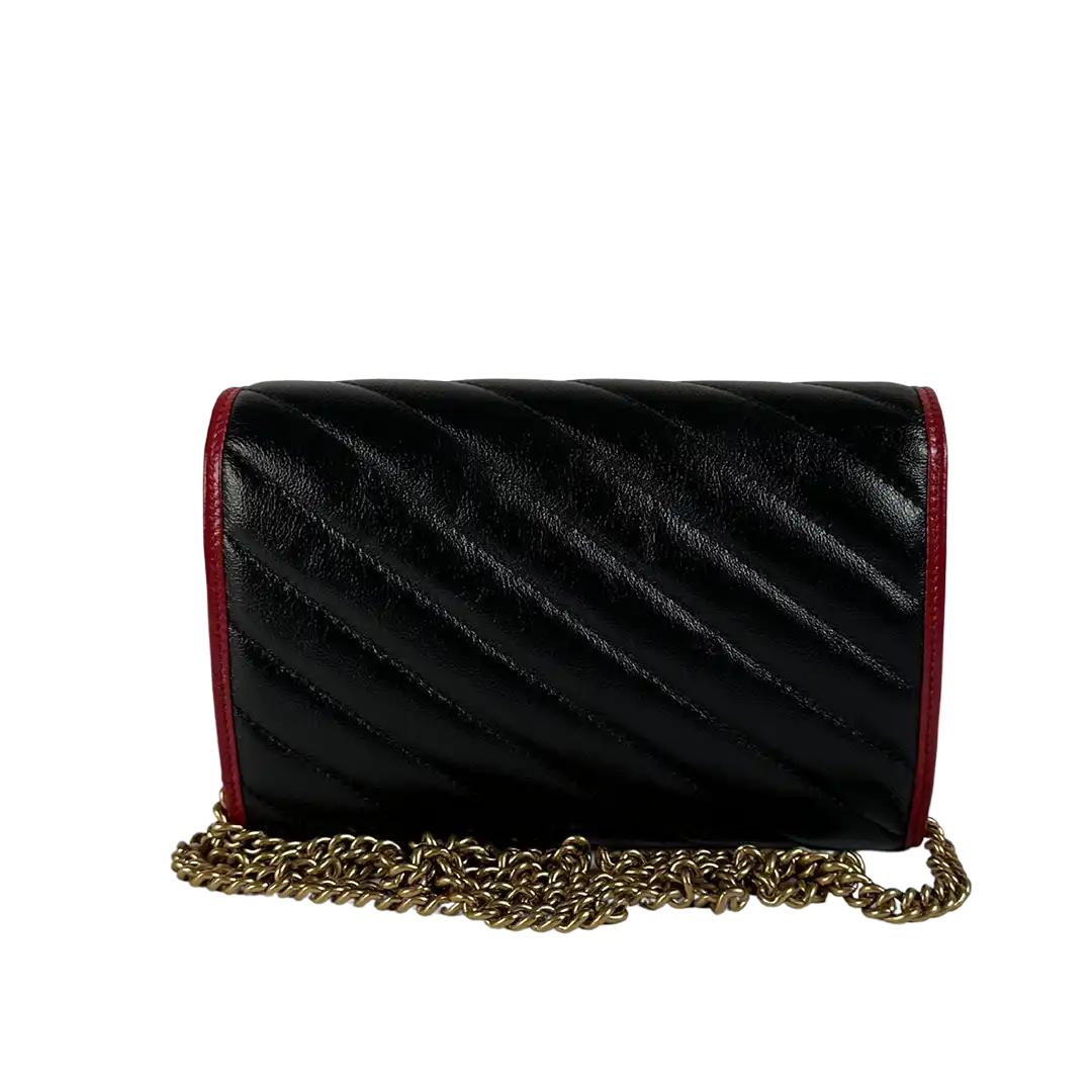 Gucci Torchon GG Marmont Wallet on Chain rot schwarz Leder / neuwertig Gucci