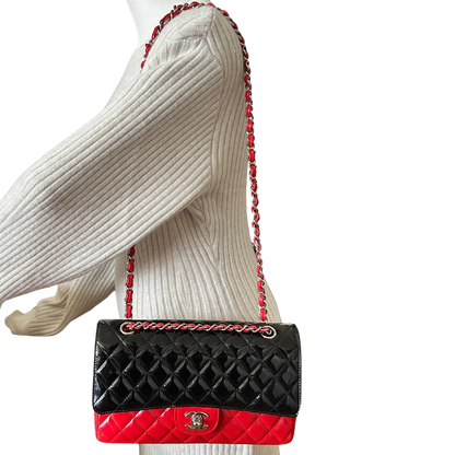 Chanel Medium Bicolor Quilted Patent Calfskin Double Flap Bag / neuwertig Chanel