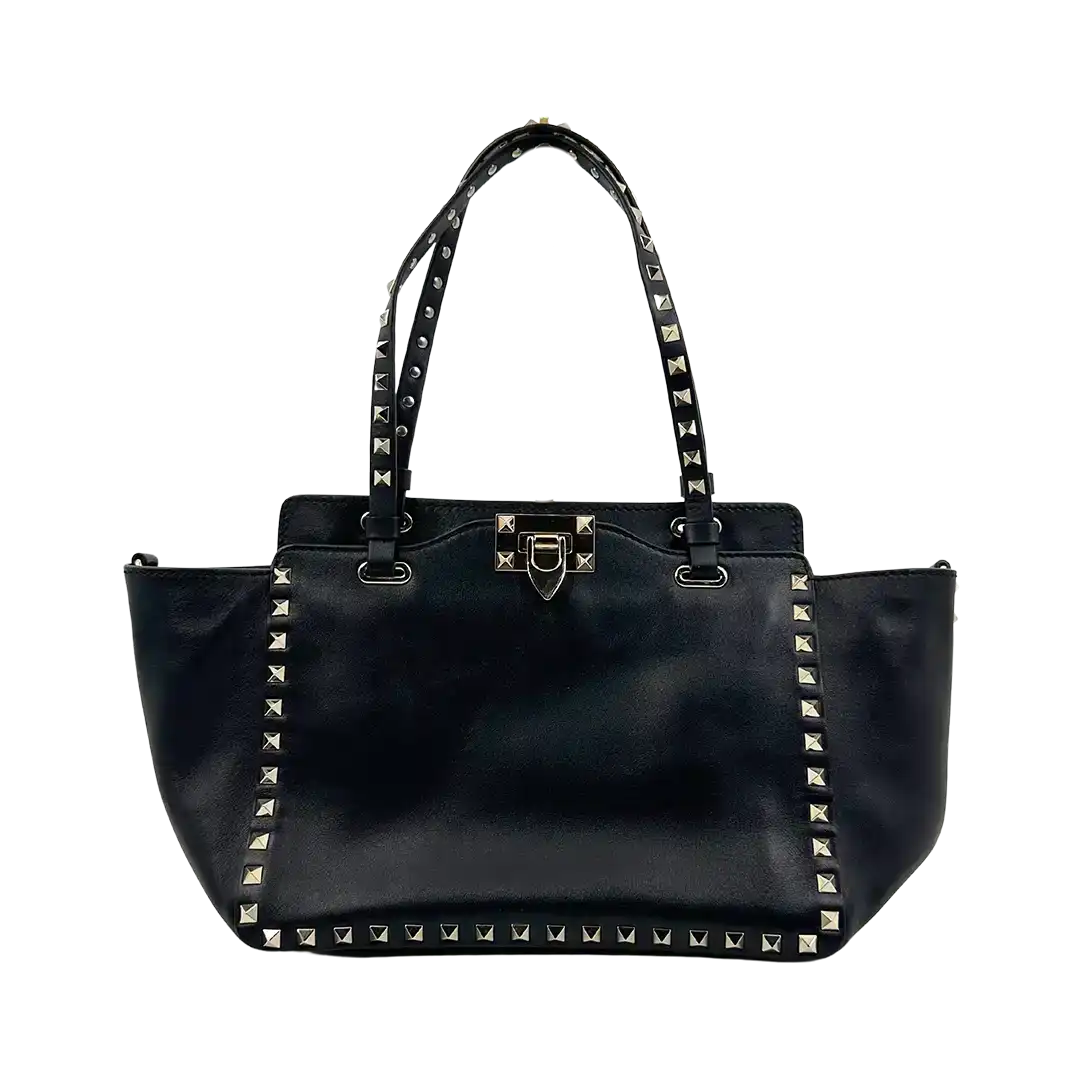 Valentino Garavani Rockstud Shopper Bag Leder schwarz / sehr gut