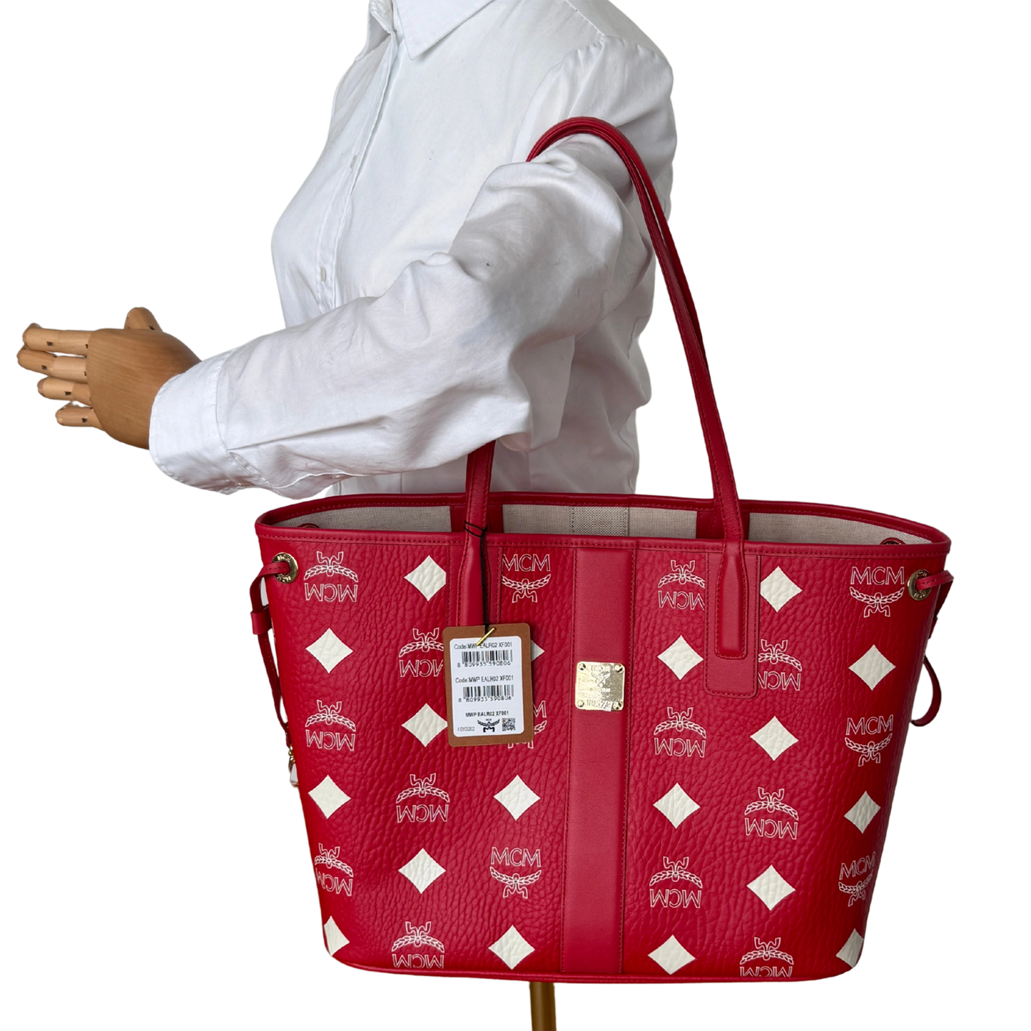 MCM Liz Shopper Visetos Canvas  rot weiss / neuwertig MCM